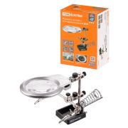 Держатель для пайки многофункциональный ДПМ, 2 зажима «крокодил», лупа с LED подсв., 3хААА, «Алмаз»