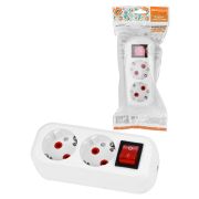 Колодка розеточная 2 гнезда 2П+3 c выключателем 16А 250В белая серии «Народная»