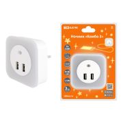 Ночник «Комбо 3», 8LED, 80 лм, дат. освещ., 2 хUSB 2,1 А, 220 В, TDM