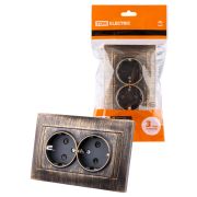 Розетка двойная 2П+З 16А 250В старинная бронза «Лама» TDM