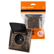 Розетка 2П+З 16А 250В IP44 с крышкой старинная бронза «Лама» TDM