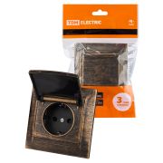 Розетка 2П+З 16А 250В IP44 с защ. шт. с крышкой старинная бронза «Лама» TDM