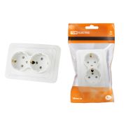 Розетка двойная 2П+З 16А c защитными шторками белая «Валдай» TDM