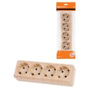 Розетка 4-х местная горизонтальная 2П+3 открытой установки IP20 16A сосна «Ладога» TDM