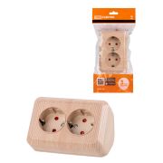 Розетка угловая двойная 2П+3 открытой установки с з/ш IP20 250В 16А сосна «Ладога» TDM