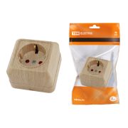 Розетка 2П+З открытой установки с з/ш IP20 16А, сосна «Ладога» TDM