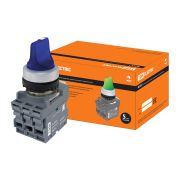 Переключатель на 3 положения с фиксацией M3SS1-21L короткая ручка(LED) d22мм/220B 1з+1р синий TDM