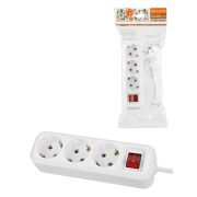 Удлинитель 3 гнезда, 1,5 метра, с/з, выкл., 10 А, 2300 Вт, белый, НАРОДНЫЙ У1-32055 (Ун1 321-0001)