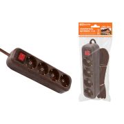Удлинитель бытовой  У04В выключатель, 4 гнезда, 3метра,2П+3, ПВС 3х1мм2 «Эко» (бук) 16А/250В TDM