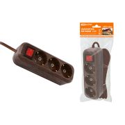 Удлинитель бытовой  У03В выключатель, 3 гнезда, 3метра,2П+3, ПВС 3х1мм2 «Эко» (бук) 16А/250В TDM