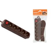 Удлинитель бытовой  У05В выключатель, 5 гнезд, 5метров,2П+3, ПВС 3х1мм2 «Эко» (бук) 16А/250В TDM