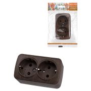 Розетка двойная 2П+3 открытой установки IP20 16А, венге «Дача» Народная