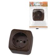 Розетка 2П+З открытой установки IP20 16А, венге «Дача» Народная