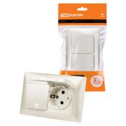 Розетка двойная 2П+З 16А 250В IP44 с защ. шт. с крышкой перламутр «Лама» TDM