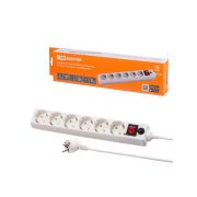 Сетевой фильтр СФ-06В выключатель, 6 гнезд, 5 метров, с/з, ПВС 3х0,75мм2 10А/250В белый TDM