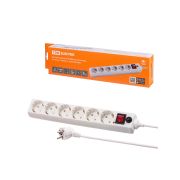 Сетевой фильтр СФ-06В выключатель, 6 гнезд, 3 метра, с/з, ПВС 3х0,75мм2 10А/250В белый TDM