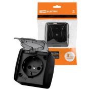 Розетка 2П+3 открытой установки IP54 16А с прозрачной крышкой графит «Селигер» TDM