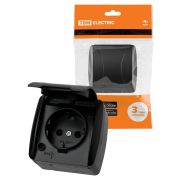 Розетка 2П+З открытой установки IP54 16А с крышкой графит «Селигер» TDM