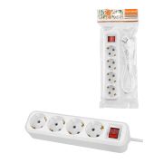 Удлинитель 4 гнезда, 5 метров, с/з, выкл., 10 А, 2300 Вт, белый, НАРОДНЫЙ У1-42056 (Ун1 421-0001)