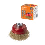 Щетка для УШМ «чашка», 75 мм, гайка М14, латунированная витая проволока d 0,3 мм, «Рубин», TDM