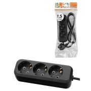 Удлинитель 3 гнезда, 1,5 метра, с/з, 10 А, 2300 Вт, черный, НАРОДНЫЙ У1-32049 (Ун1 320-0001)