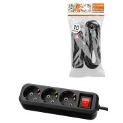 Удлинитель 3 гнезда, 10 метров, с/з, выкл., 10 А, 2300 Вт, черный, НАРОДНЫЙ У1-32055 (Ун1 321-0001)